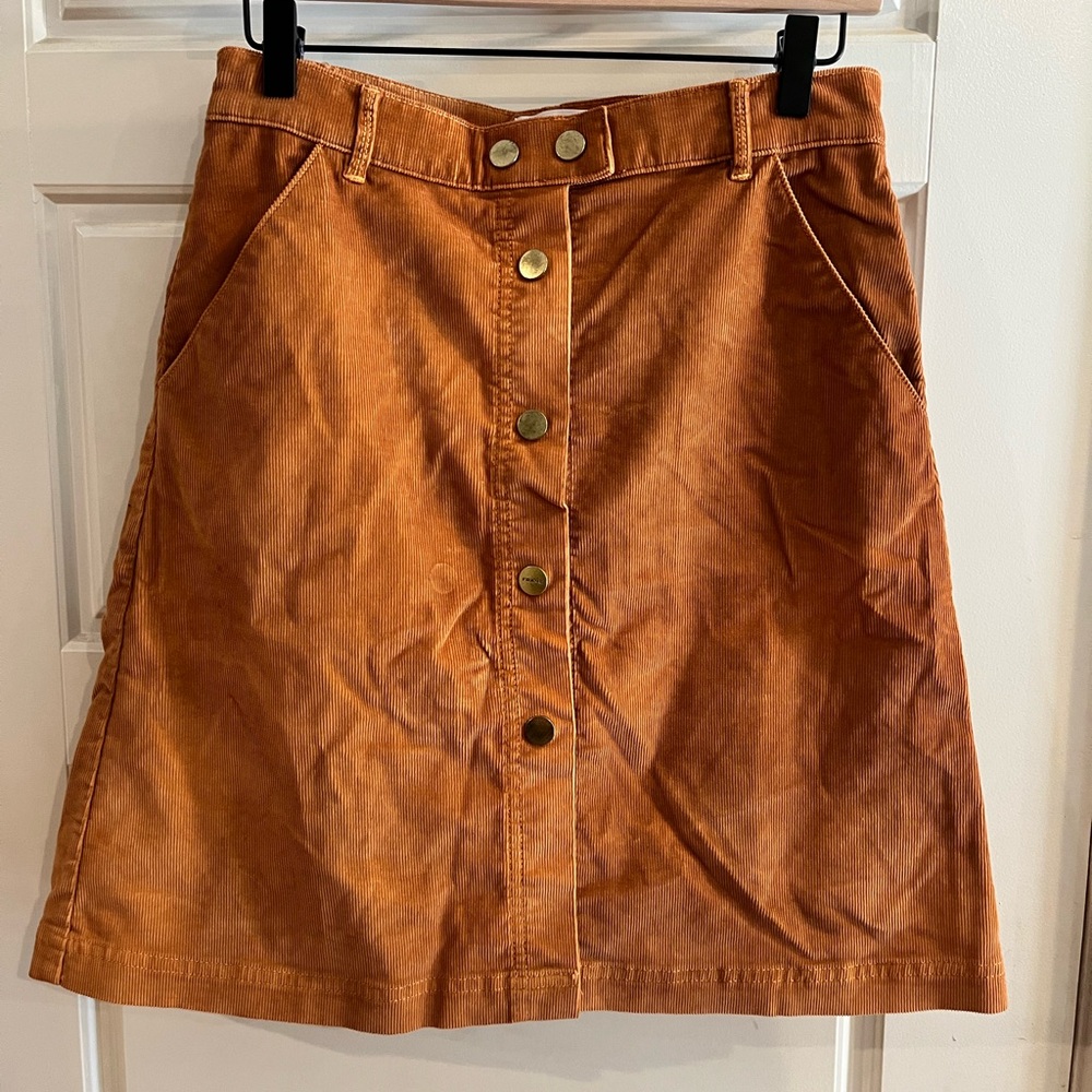 A line Button-Front Tan Corduroy Skirt